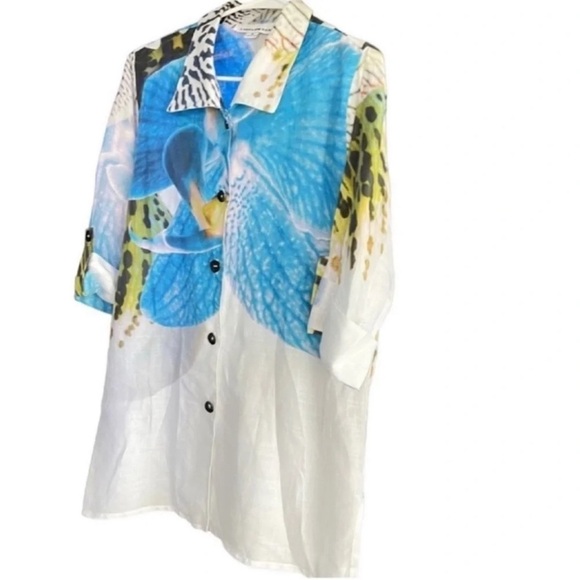 CAROLINE ROSE Linen Button Down Shirt 3/4 Sleeves Size Small - Picture 1 of 7